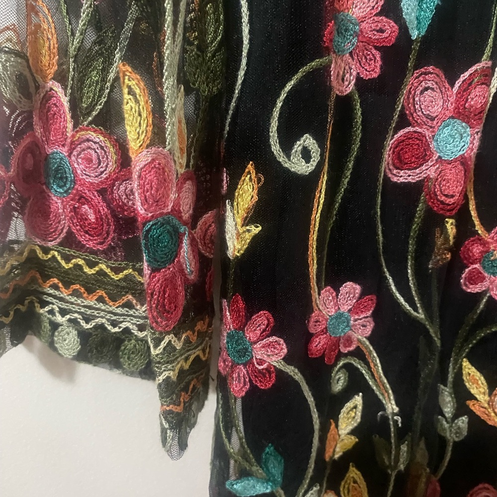 Vintage Emery Rose Top  Floral Embroidered Multi-color Blouse 3/4 Sleeves Small - Picture 6 of 14